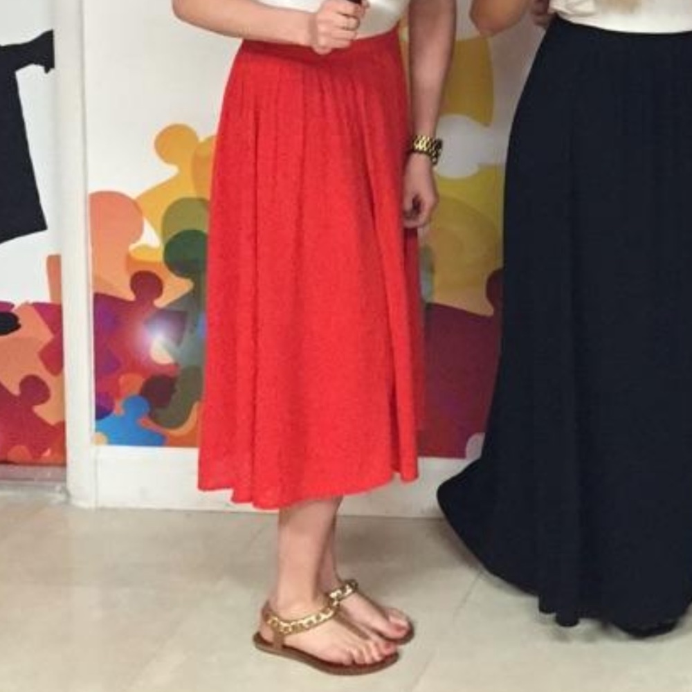 Abercrombie & Fitch | Pleated Midi Skirt | Red/Burnt Orange | Small